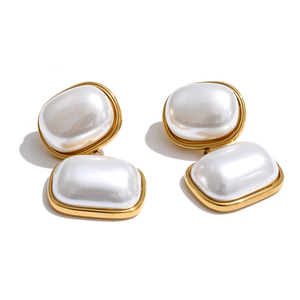 JINYOU 5837 Nuovi Arrivi <span class=keywords><strong>Orecchini</strong></span> a Goccia con Doppio Cuscinetto di Perle, <span class=keywords><strong>Orecchini</strong></span> <span class=keywords><strong>Rettangolari</strong></span> in Acciaio Inossidabile Placcato <span class=keywords><strong>Oro</strong></span> - Product Image 1