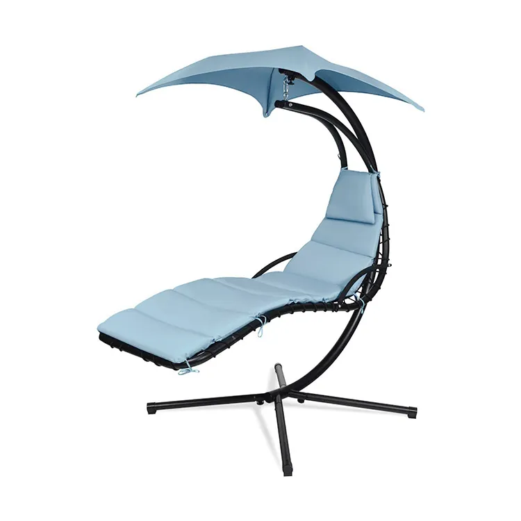 Zoshine Vente en gros Chaise longue courbée suspendue sur pied Chaise balançoire extérieure à baldaquin amovible avec oreiller intégré