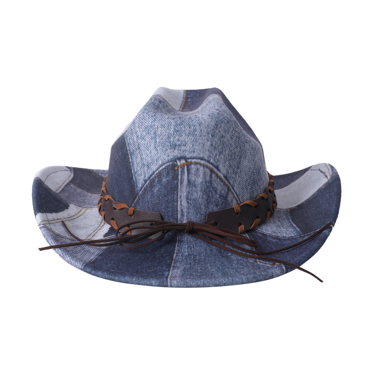 8661 Denim Cowboy Hat Men Big Wide Brim For Women Western Cowgirl The Hive – White Wide-Brim Faux Leather Cowboy Hat Worn by  main image 4