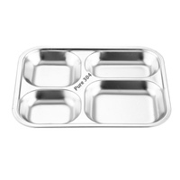 Assiette rectangulaire jetable en acier inoxydable 304 épaissi, polie, classique, à compartiments, pour repas rapides, pour adultes et enfants