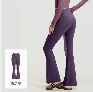 Leggings acampanados de cintura elástica alta para mujer, control de abdomen, color gris plomo sólido, longitud completa, transpirables, de elastano, para yoga - Product Image 4