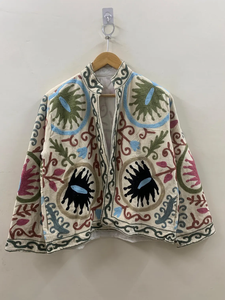 1. <b>Womens</b> White Hand Embroidered Suzani Winter Jacket TNT Fabric Ethnic <b>Coat</b> Bridesmaid Gift Designer <b>Womens</b> Clothing B2B Export - Product Image 1