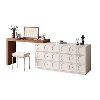 Coiffeuse à rabat en bois massif avec miroir intégré et tiroirs, style mi-saison, pour chambre principale