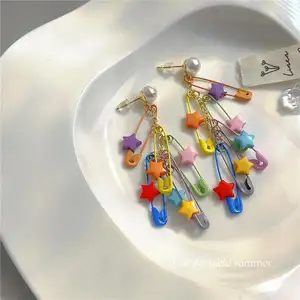 Woying gaya liburan warna permen anting menjuntai untuk wanita mode perhiasan wanita warna-warni Pin bintang rumbai anting-anting