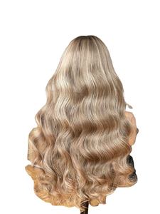 Peluca Rubia de cabello humano crudo de diseño de lujo 2024 de alta calidad Balayage 613 13x6 HD encaje Frontal prefruncido rayita - Product Image 2