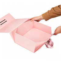 Boîte cadeau en carton de luxe pliable rose avec ruban, logo personnalisé, recyclable, pour bijoux, mariage, anniversaire