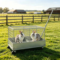 Cage de transport pour petits animaux en acier galvanisé avec chariot amovible, chariot de transport pour animaux de compagnie à roulettes pour lapin, cochon d'Inde