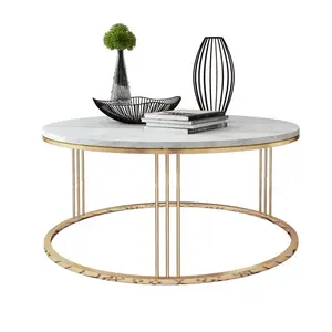 Foshan Living room stainless steel base classic coffee table with gold marble