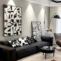 Peinture décorative minimaliste noir, blanc et gris pour salon - Œuvre d'art abstraite sophistiquée sur pied pour entrée ou mur derrière le canapé