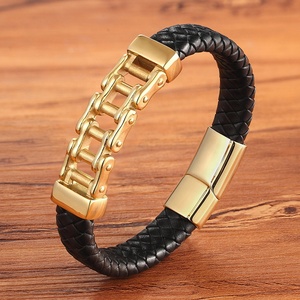 Bracciale in Pelle da <span class=keywords><strong>Uomo</strong></span> con Catena di Bicicletta in Acciaio Inox, Design Punk con Motivi Speciali, Multicolore, Regalo di Compleanno - Product Image 2