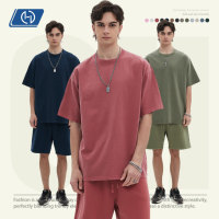 T-shirt Homme 250G Vintage Délavé à Bords Bruts, Coupe Oversize Épaules Tombantes, Coton, Style Rétro Streetwear, Manches Courtes