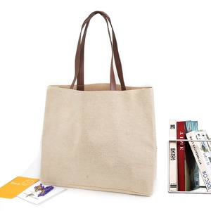 Sacs à main en <span class=keywords><strong>toile</strong></span> <span class=keywords><strong>de</strong></span> <span class=keywords><strong>jute</strong></span> pour shopping écologique Sacs en <span class=keywords><strong>jute</strong></span> avec poignées en <span class=keywords><strong>cuir</strong></span> Fourre-tout - Product Image 3