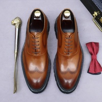 Herren Britische Herbst Oxford Schnürschuhe - Obermaterial aus Vollnarbenleder Dicke Gummisohle Höhenerhöhende Büro- und Karriere-Schuhe