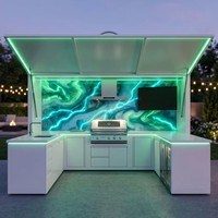 Innovadora Estación de Cocina Modular para Exteriores con Cubierta Abatible Motorizada, Acero Inoxidable, Moderna, Resistente a la Intemperie, para Patio o Sala de Estar