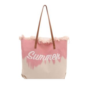 Sac fourre-tout en toile grande capacité pour femme, couleur dégradée, avec pompons, idéal pour la plage, le shopping et les voyages, avec lettres brodées - Product Image 1