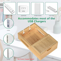 Station de charge en bambou pour plusieurs appareils Organisateur de charge de bureau avec tiroir et plateau Station d'accueil en bois