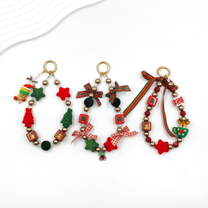 Custom Santa Claus Christmas Tree Crystal Pearl <b>Beaded</b> Phone Chain Wrist Lanyard Keychain Bag Charm for Women - Product Image 2