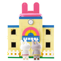 BUNNI KONBINY SCHOOL Blocs de construction miniatures sur le thème du lapin, scènes d'apprentissage éducatives, jouet d'assemblage