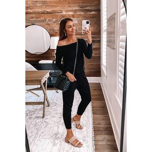 Combinaison femme FOXA à manches longues, épaules dénudées, taille haute, tricotée, décontractée, automne, tenue de voyage, mode - Product Image 5