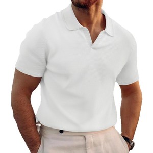 Polo pour homme à manches courtes, couleur unie, tricoté en polyester, décontracté, pour l'été - Product Image 5