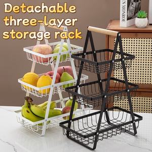 Cesta de frutas multicapa Cocina Rejilla perforada de tres capas Cesta de almacenamiento de <span class=keywords><strong>mano</strong></span> Sala de estar Fruta seca y estante para refrigerios - Product Image 2