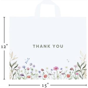 Thank You Bags 50 Pack 15x12 Floral <b>Plastic</b> Shopping Bags Soft Loop Handle - Product Image 4