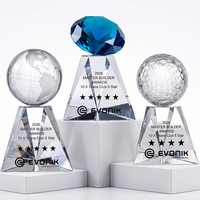 Trophée personnalisé en verre cristal, design globe de diamant bleu, ballon de golf, médaille commémorative pour champion d'équipe, prix
