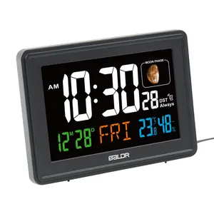 Цифровой будильник BALDR с радиоуправлением, цифровые часы с Лунной фазой, комнатный термометр и гигрометр с большими цифрами