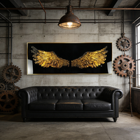 Peinture murale LED en porcelaine cristalline HD avec impression de paysage d'ailes d'or, idéale pour le salon, vente en gros d'usine, personnalisable