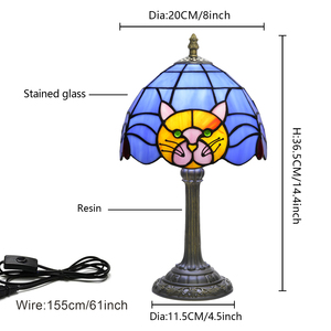 Lampes de table très vendues pour bébés et enfants, <span class=keywords><strong>lampe</strong></span> de bureau en verre <span class=keywords><strong>Tiffany</strong></span> style chat bleu, <span class=keywords><strong>lampe</strong></span> de table mignonne en forme d'animal pour cadeau de vacances - Product Image 2
