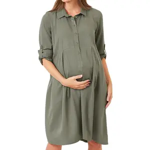 2022 Latest Pregnant Women Clothing Nursing Button Placket Dress Maternity Dress