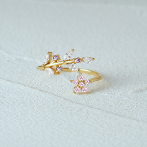 CANNER Vente en gros Bague créative simple et brillante en argent sterling S925 avec micro-serti de zircon 5A en forme de feuille et de fleur, ajustable, pour fiançailles - Product Image 2
