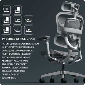 Sedia da ufficio ergonomica moderna T9 in rete con braccioli regolabili, supporto lombare di alta qualità, sedia per visitatori e ospiti di grandi dimensioni - Product Image 3