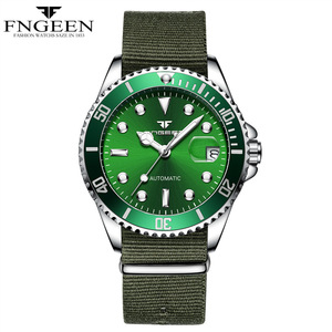 Green Sunray Dial Date Movement Nylon and Stainless Steel Band <strong>Self</strong> <strong>Winding</strong> Mechanical <strong>Automatic</strong> Luxury <strong>Watch</strong> for Men - Product Image 2