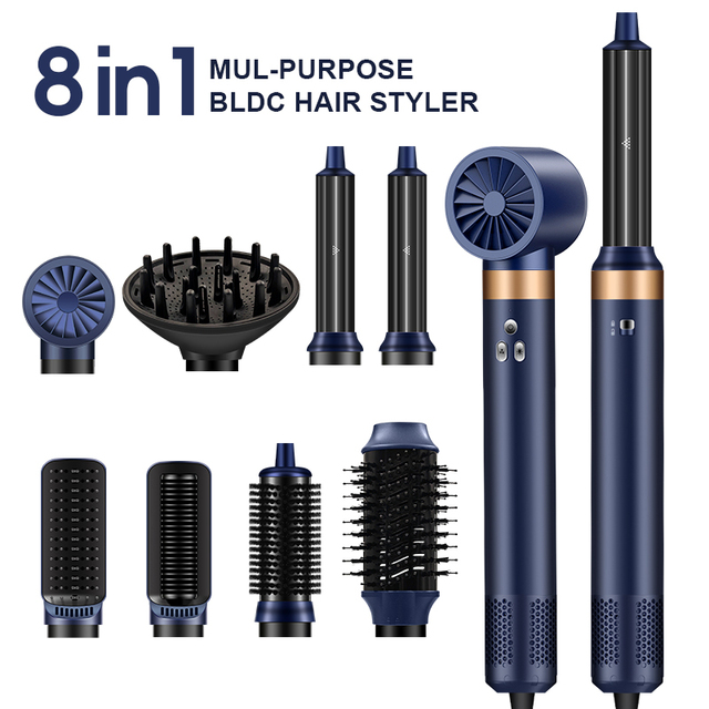 New 8 in 1 110000RPM BLDC Ionic Airstyler Hair Dryer Hair Curler Brush with Straightening Multi Styler Tools