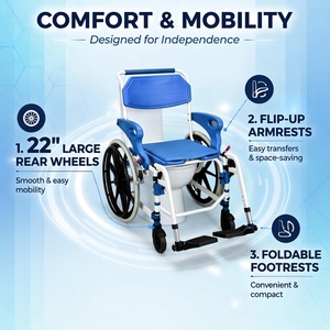 Silla de Ducha y Inodoro Portátil Reforzada <span class=keywords><strong>con</strong></span> <span class=keywords><strong>Ruedas</strong></span> para Ancianos y Personas <span class=keywords><strong>con</strong></span> Discapacidad, <span class=keywords><strong>con</strong></span> Reposapiés para Baño y Dormitorio - Product Image 1