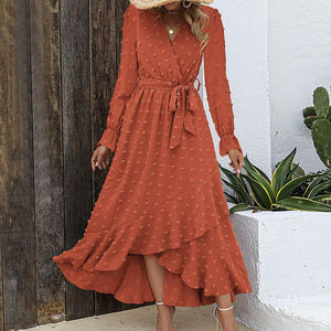 Kadın Boho kokteyl Maxi elbise <span class=keywords><strong>2025</strong></span> ilkbahar yaz V boyun nokta uzun kollu Flowy yarık düğün elbiseleri şık moda - Product Image 4