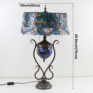 LongHuiJing Tiffany Style Lamp 18 Inch Antique Red Flower Stained Glass Lamp Shade Lamp With Glass Luminous Base - Product Image 6