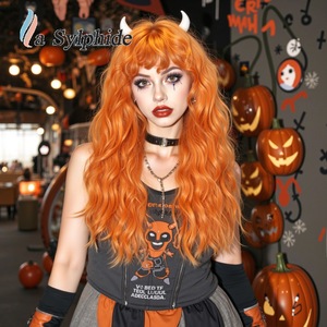 La Sylphide Long Curly Wig Orange With Bangs Full Headpiece For <b>Women</b> Halloween <b>Cosplay</b> Party Wigs - Product Image 2