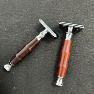 Afeitadora de seguridad retro de doble hoja de madera de doble capa vintage para rostro/cuello, manual, con cuchillas personalizables 15T-2 - Product Image 4