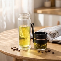 Bouteille isotherme ZenFlow en verre borosilicate à double paroi avec infuseur à thé, 15 oz, anti-fuite, nouveau style chinois, pour une infusion réfléchie, utilisation au bureau