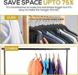 맞춤형 색상 미끄럼 방지 어깨 홈 플로킹 원단 옷걸이 공간 절약형 블랙 벨벳 옷걸이 - Product Image 6