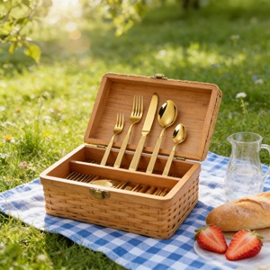 Ensemble de couverts de luxe légers en acier inoxydable pour mariage, design romain moderne, finition miroir dorée, durable, compatible lave-vaisselle, fourchette et couteau - Product Image 4