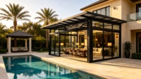 Véranda en aluminium et verre avec portes coulissantes, extension préfabriquée de jardin d'hiver extérieur