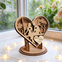 Décoration en bois 3D écologique personnalisée en forme de cœur – Panneau de table gravé avec le nom et la date du couple pour la Saint-Valentin