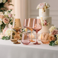 Ensemble de verres à vin pêche et rose blush, 6-16 oz, à long pied, faits à la main, résistants au congélateur, design moderne, pour mariage et fêtes