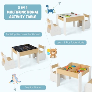 Set Tavolo e Sedie 3 in 1 per <span class=keywords><strong>Bambini</strong></span>, Tavolo in <span class=keywords><strong>Legno</strong></span> con Piano Rimovibile, Lavagna e Vano Portaoggetti per Giochi e Disegno - Product Image 5