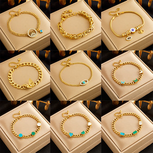European American Style Heart Butterfly Charm Bracelet Gold Tone Titanium Steel Jewelry Gift for Women - Product Image 1