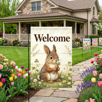 Drapeau de jardin promotionnel double face imprimé pour Thanksgiving et Pâques, motif lapin, pour décoration extérieure, personnalisation du logo gratuite