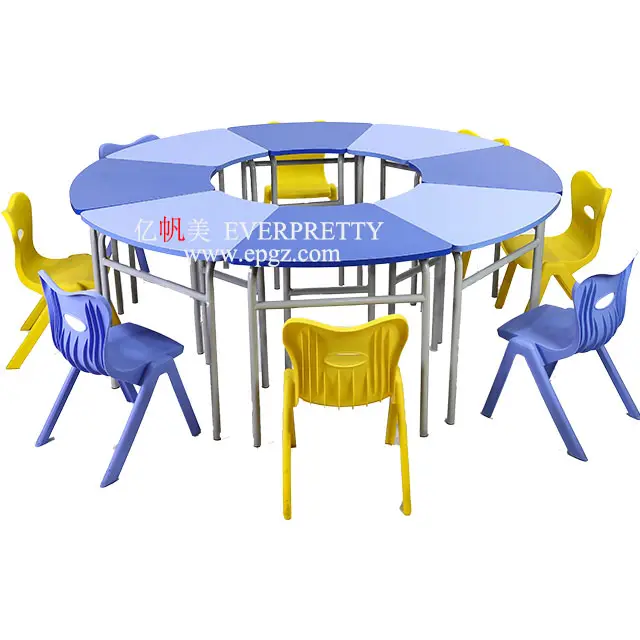 Round Kindergarten Furniture Study Table and Chair Dimensions for Kids